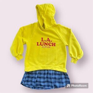 Zara Girls Yellow L.A. Lunch Hoodie Dress Blue Plaid Skirt Size 10 140